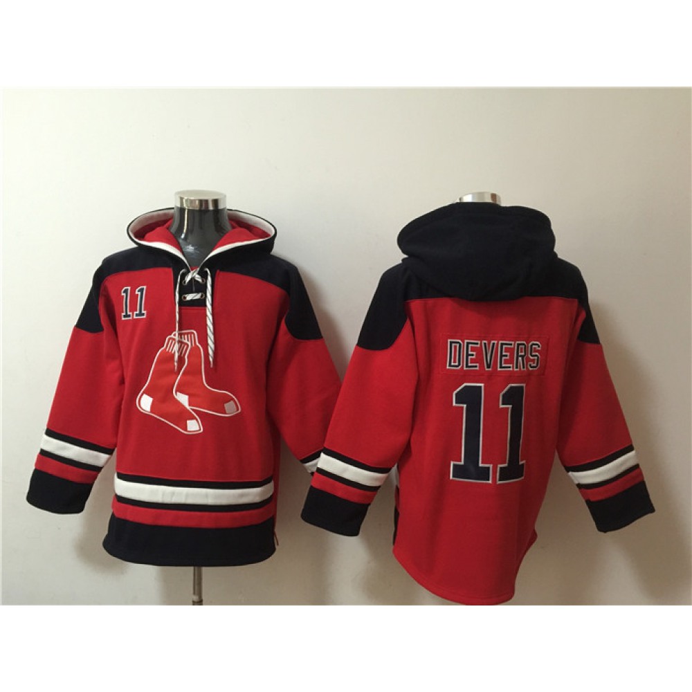 Men’s Boston Red Sox #11 Rafael Devers Ageless Must-Have Lace-Up Pullover Hoodie