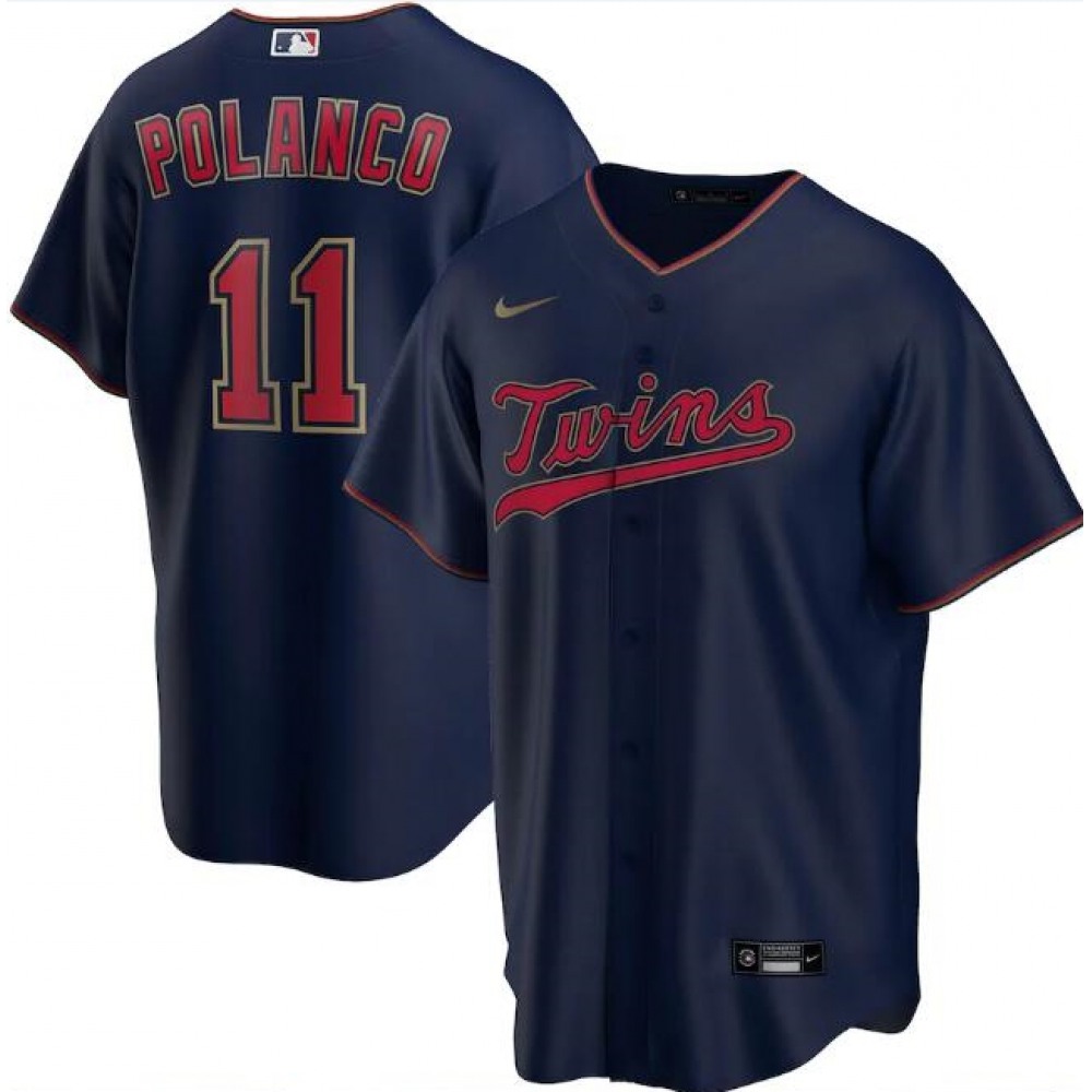 Men’s Minnesota Twins #11 Jorge Polanco Navy Cool Base Stitched Jersey