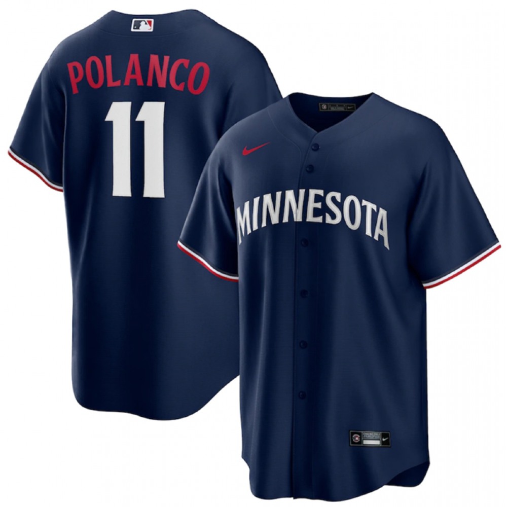 Men’s Minnesota Twins #11 Jorge Polanco Navy Cool Base Stitched Jersey