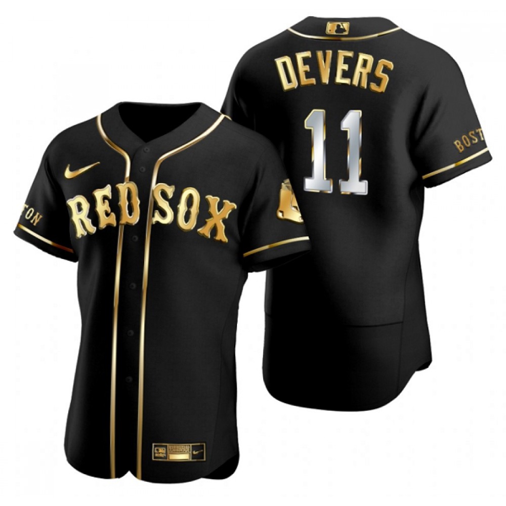Men’s Boston Red Sox #11 Rafael Devers Black Gold Flex base Stitched Baseball Jersey