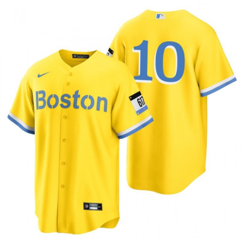 Men’s Boston Red Sox #10 Trevor Story Gold 2021 City Connect Stitched Baseball Jersey