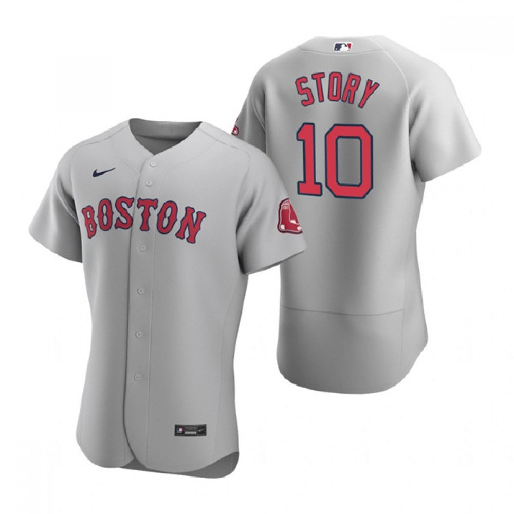 Men’s Boston Red Sox #10 Trevor Story Grey Flex Base Stitched Baseball Jersey