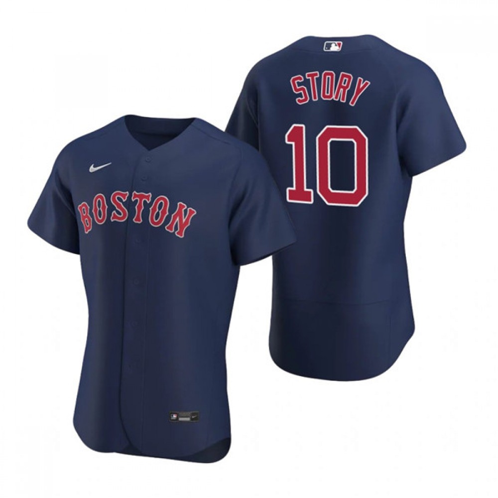 Men’s Boston Red Sox #10 Trevor Story Navy Flex Base Stitched Baseball Jersey