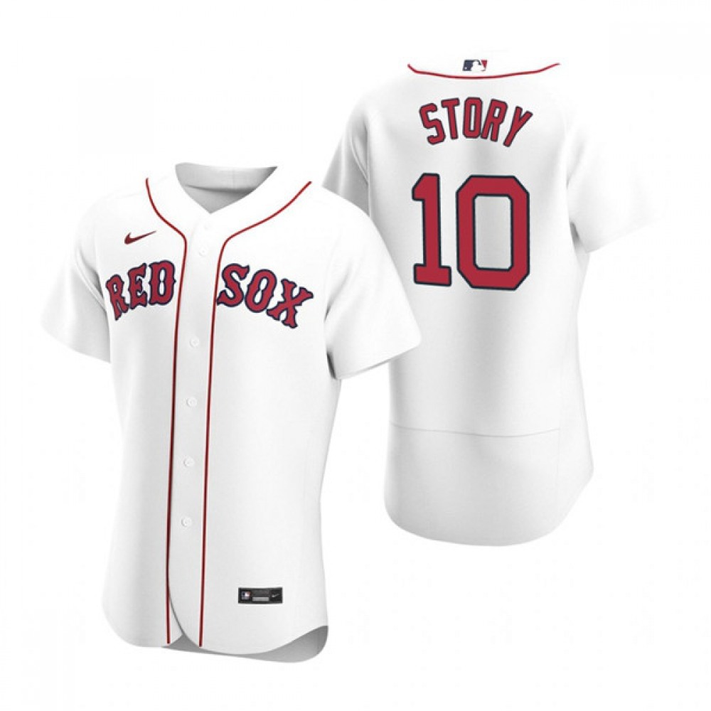 Men’s Boston Red Sox #10 Trevor Story White Flex Base Stitched Baseball Jersey
