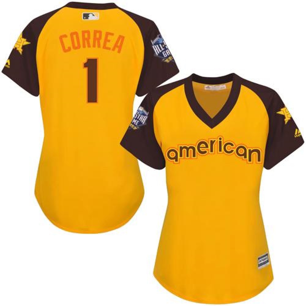 Astros #1 Carlos Correa Gold 2016 All-Star American League Women’s Stitched MLB Jersey