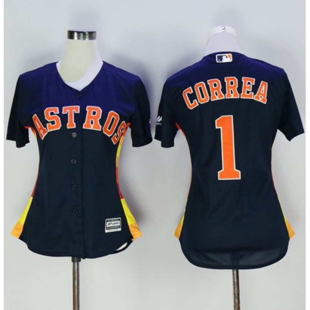 Astros #1 Carlos Correa Navy Blue Women’s Alternate Stitched MLB Jersey