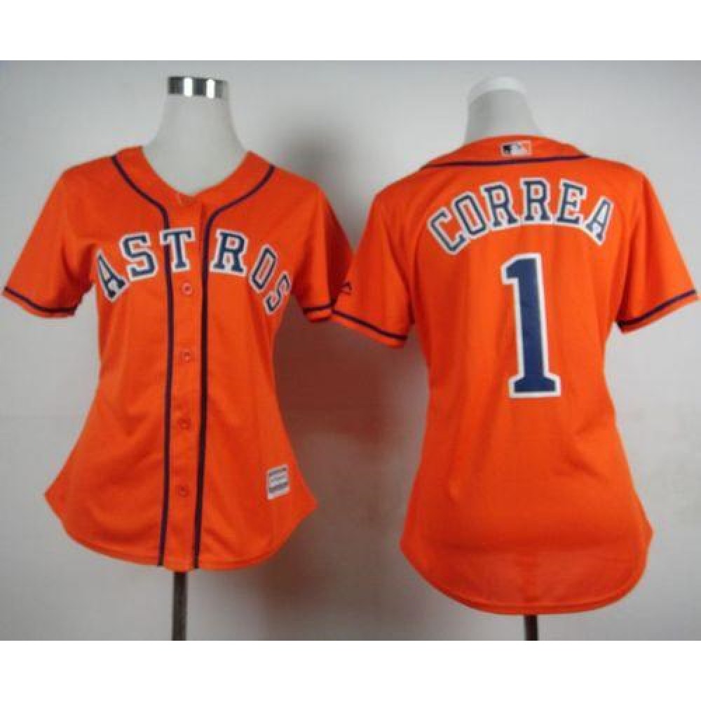Astros #1 Carlos Correa Orange Alternate Women’s Stitched MLB Jersey