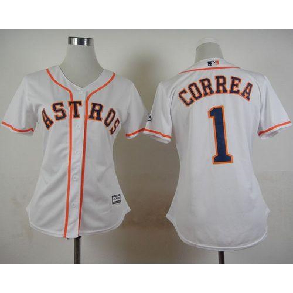 Astros #1 Carlos Correa White Home Women’s Stitched MLB Jersey