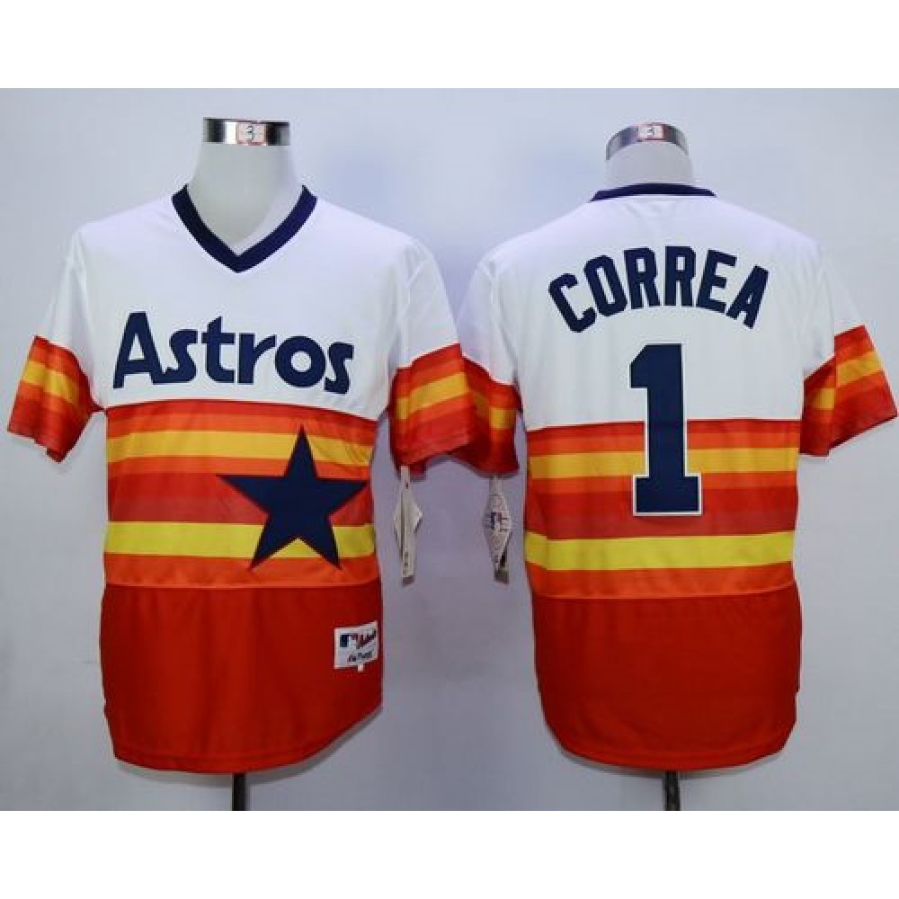 Astros #1 Carlos Correa White/Orange 1980 Turn Back The Clock Stitched MLB Jersey