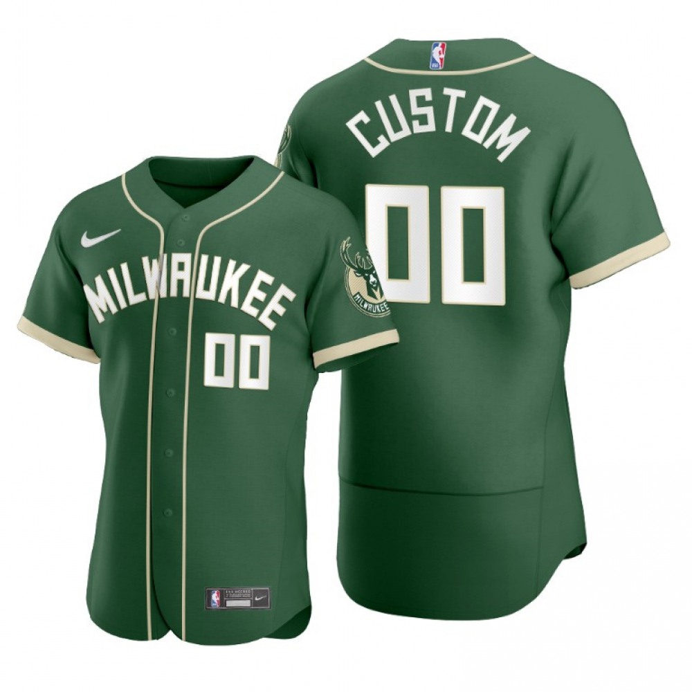 Men’s Milwaukee Bucks Customized 2020 Green NBA X MLB Crossover Edition Stitched Jersey