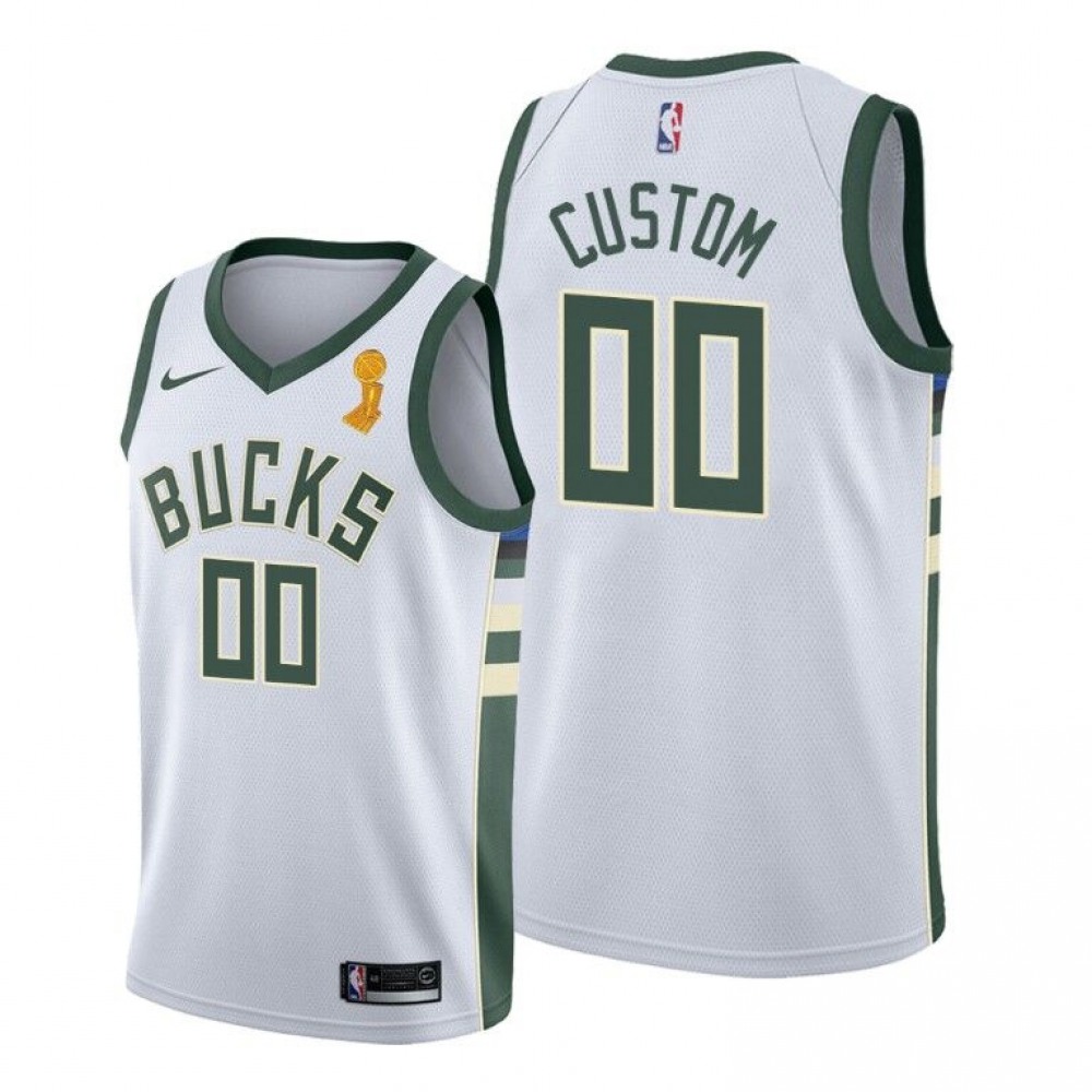 Men’s Milwaukee Bucks Customized 2021 White Finals Champions Stitched Jersey