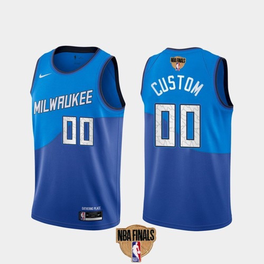 Men’s Milwaukee Bucks Customized 2021 NBA Finals Blue City Edition Stitched Jersey