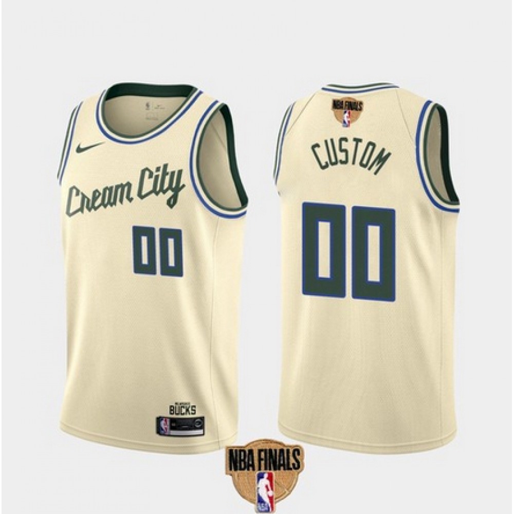 Men’s Milwaukee Bucks Customized 2021 NBA Finals Cream City Stitched Jersey