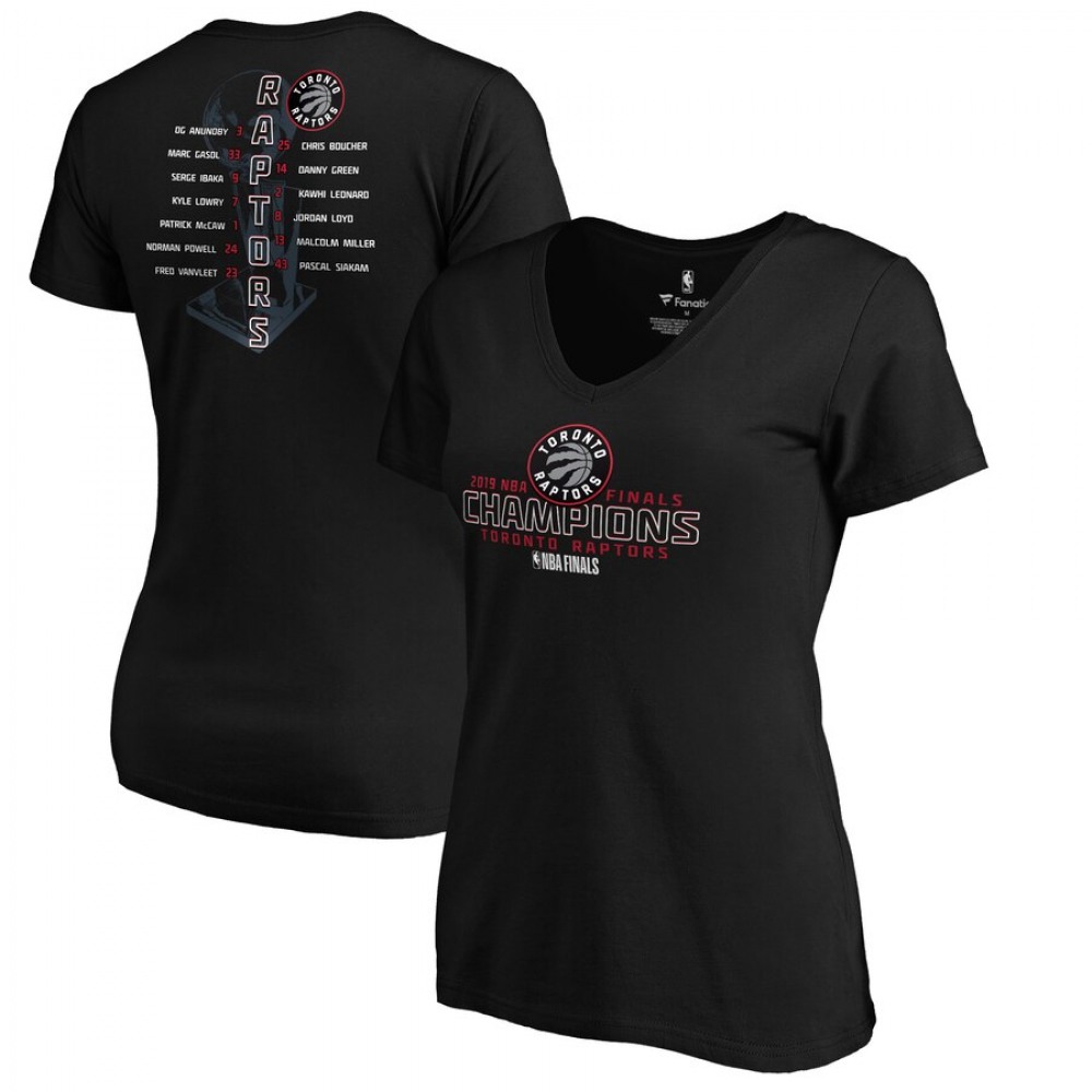 Women’s Toronto Raptors Black 2019 NBA Finals Champions Plus Size Faces of Victory Roster V-Neck T-Shirt