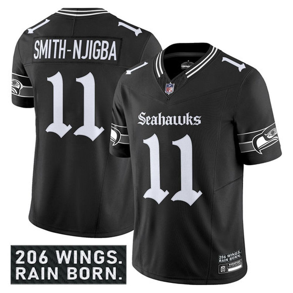 Men’s Seattle Seahawks #11 Jaxon Smith-Njigba Black 2025 F.U.S.E. ‘Gothic Rain City Shadows Edition’ Vapor Limited Stitched Football Jersey