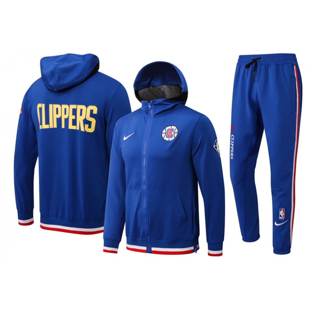 Men’s Los Angeles Clippers 75th Anniversary Royal Performance Showtime Full-Zip Hoodie Jacket And Pants Suit