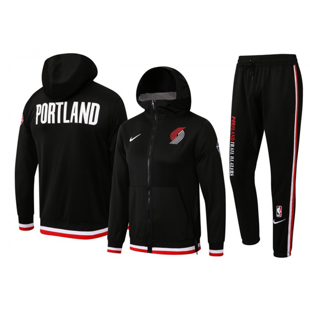 Men’s Portland Trail Blazers 75th Anniversary Black Performance Showtime Full-Zip Hoodie Jacket And Pants Suit