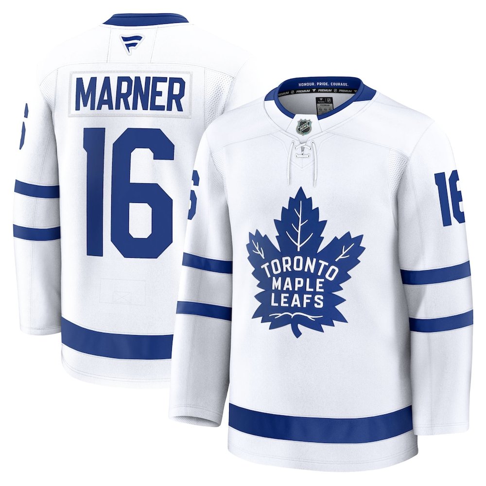 Men’s Toronto Maple Leafs #16 Mitch Marner White Away Premium Player Jersey