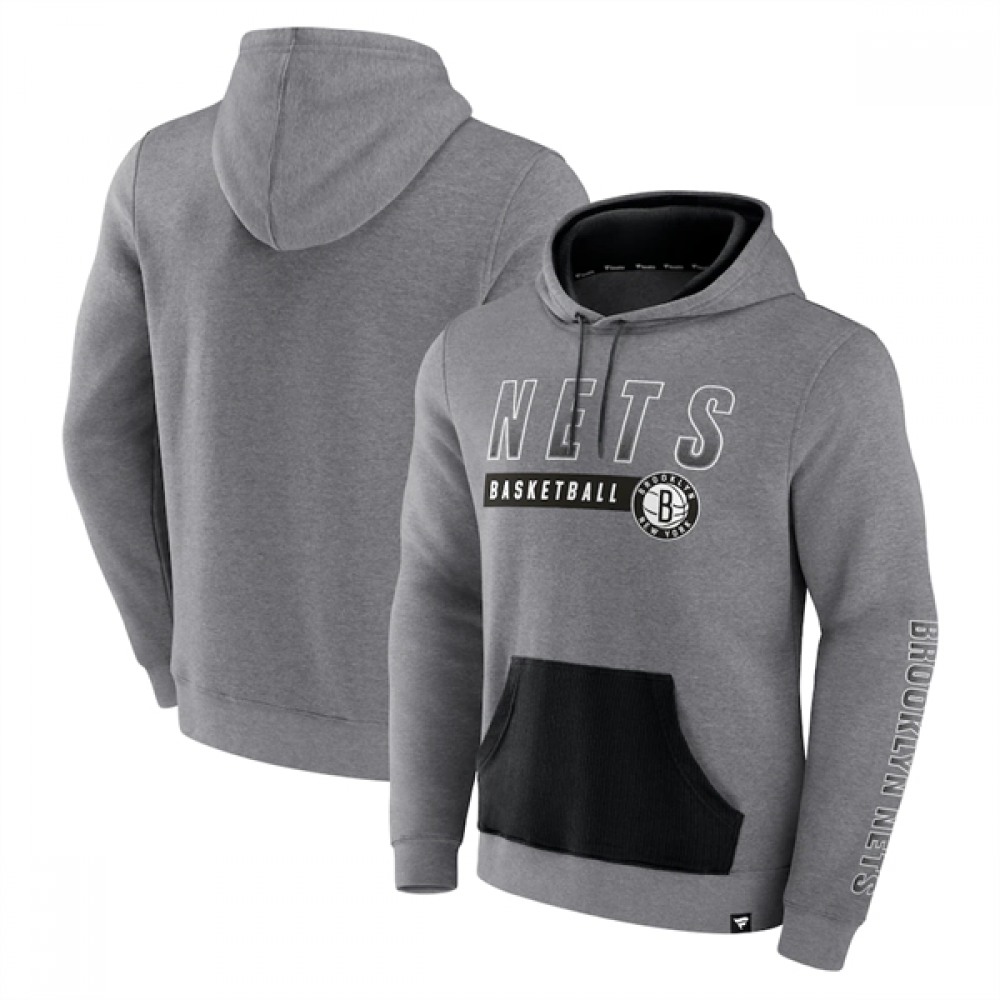 Men’s Brooklyn Nets Heathered Gray Off The Bench Color Block Pullover Hoodie
