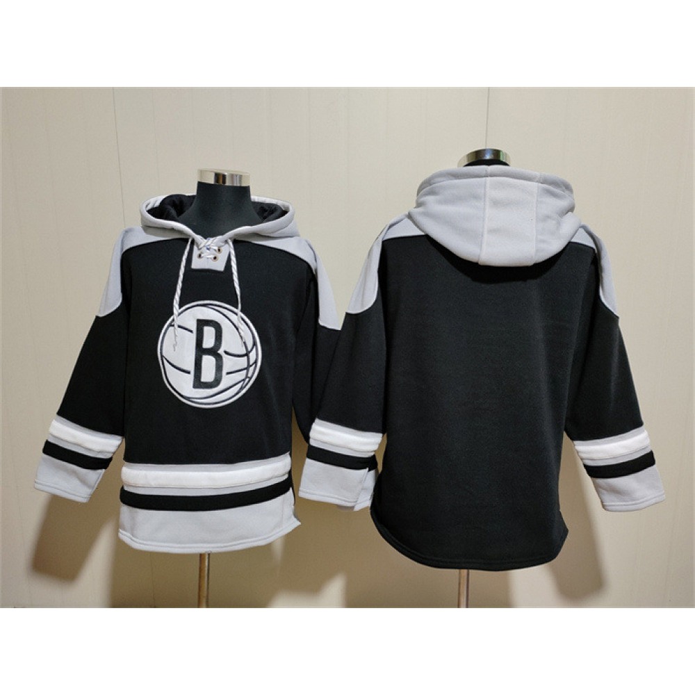 Men’s Brooklyn Nets Blank Black Lace-Up Pullover Hoodie
