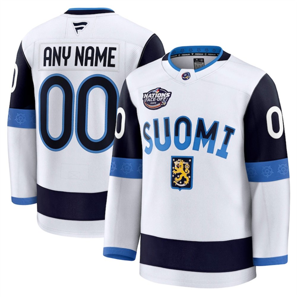 Youth Finland Custom White 2025 4 Nations Face-Off Premium Stitched Jersey