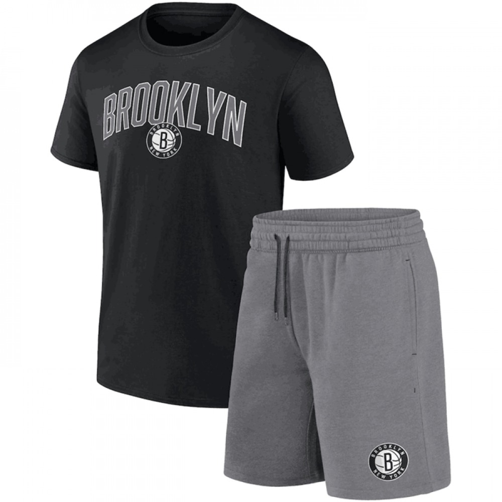 Men’s Brooklyn Nets Black/Heather Gray Arch T-Shirt & Shorts Combo Set