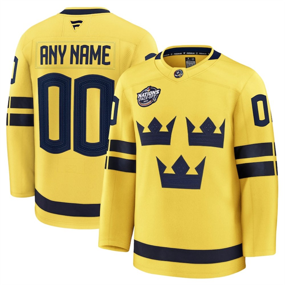 Youth Sweden Custom Yellow 2025 4 Nations Face-Off Premium Stitched Jersey