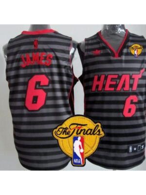 Heat #6 LeBron James Black/Grey Groove Finals Patch Stitched NBA Jersey