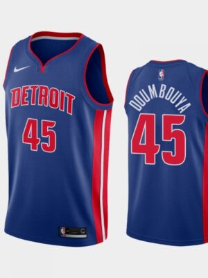 Men's Detroit Pistons #45 Sekou Doumbouya Blue Stitched Jersey