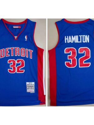 Men's Detroit Pistons #32 Richard Hamilton 2003-04 Blue Throwback Stitched Jersey
