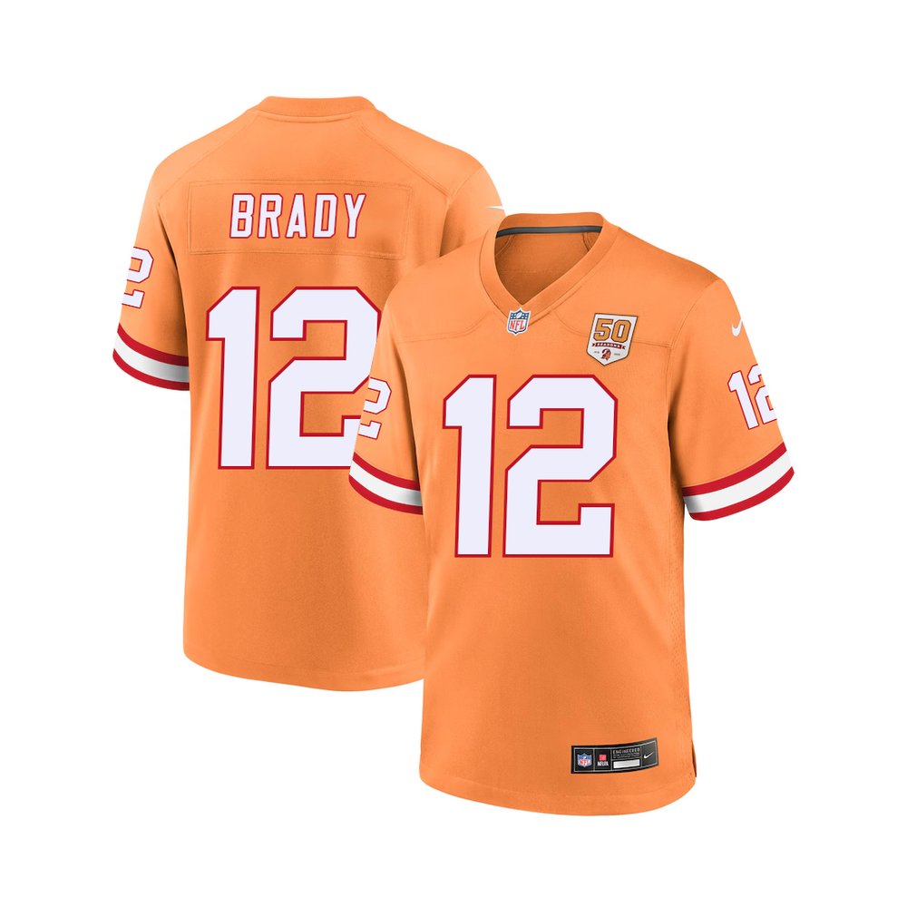 Men’s ’76 Tampa Bay Buccaneers #12 Tom Brady Nike Orange 50th Season Game Jersey