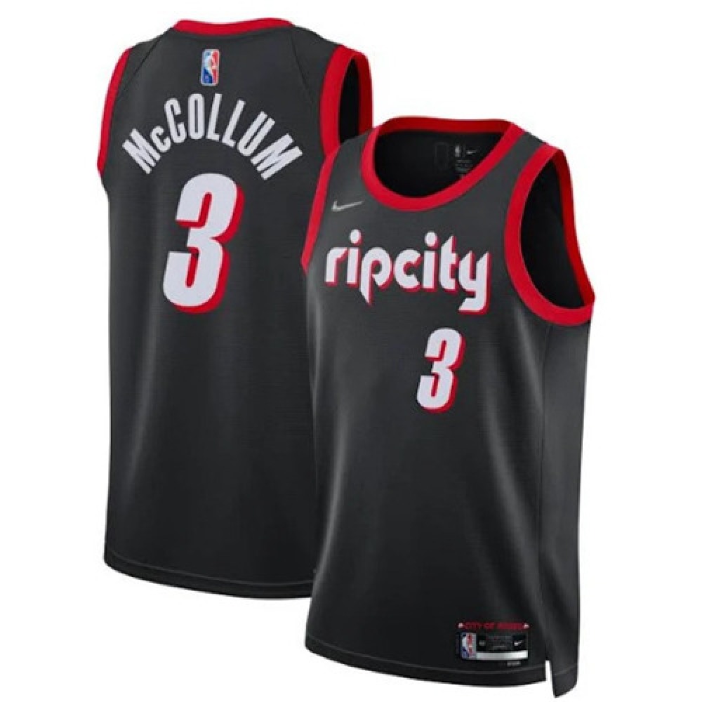 Men’s Portland Trail Blazers #3 C.J. McCollum 2021/22 Black City Edition 75th Anniversary Stitched Basketball Jersey
