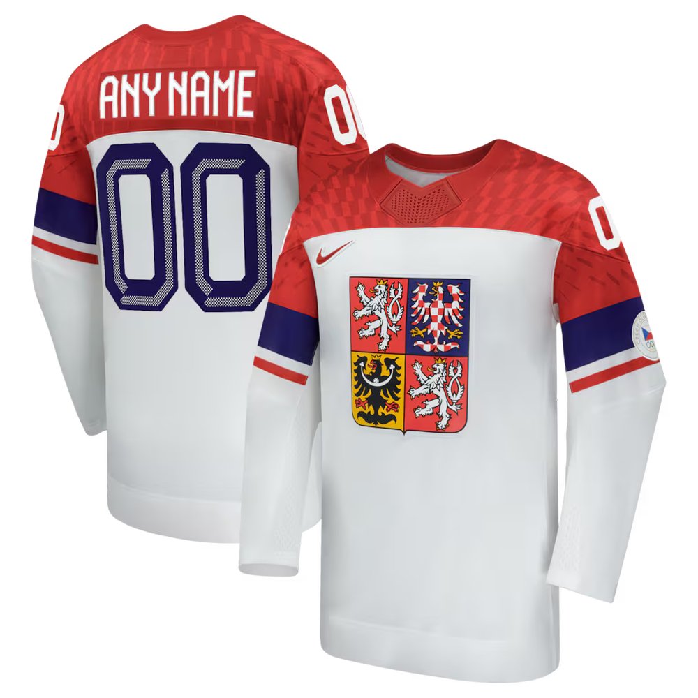 Men’s Czech Republic Hockey Custom White 2026 Away Replica Jersey