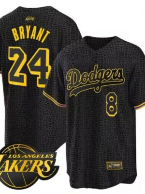 Men's Los Angeles Lakers Front #8 Back #24 Kobe Bryant Black Cool Base With Patch Stitched Baseball Jersey