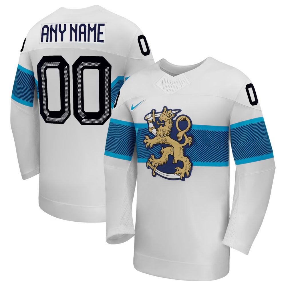 Men’s Finland Hockey Custom White 2026 Away Replica Jersey