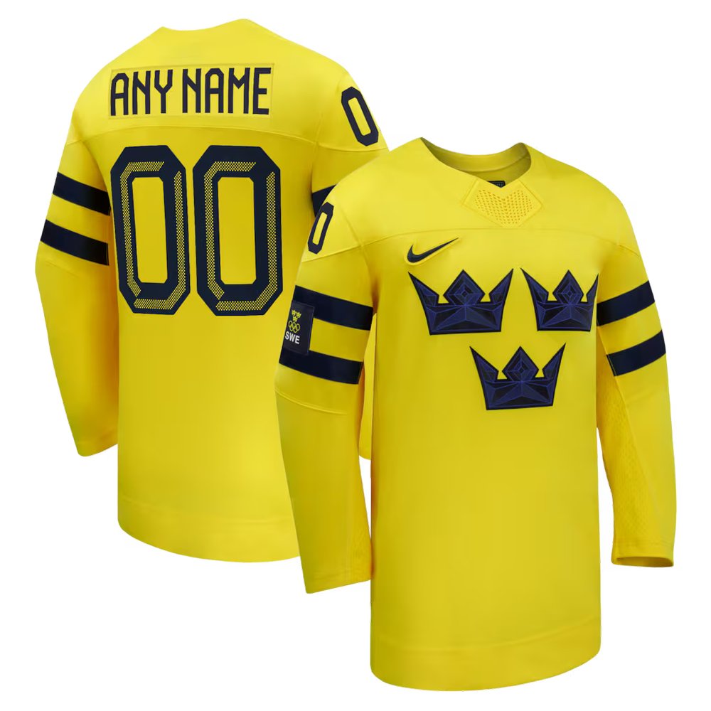Men’s Sweden Hockey Custom Yellow 2026 Away Replica Jersey