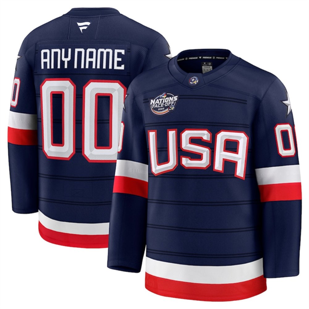 Youth USA Custom Navy 2025 4 Nations Face-Off Stitched Jersey
