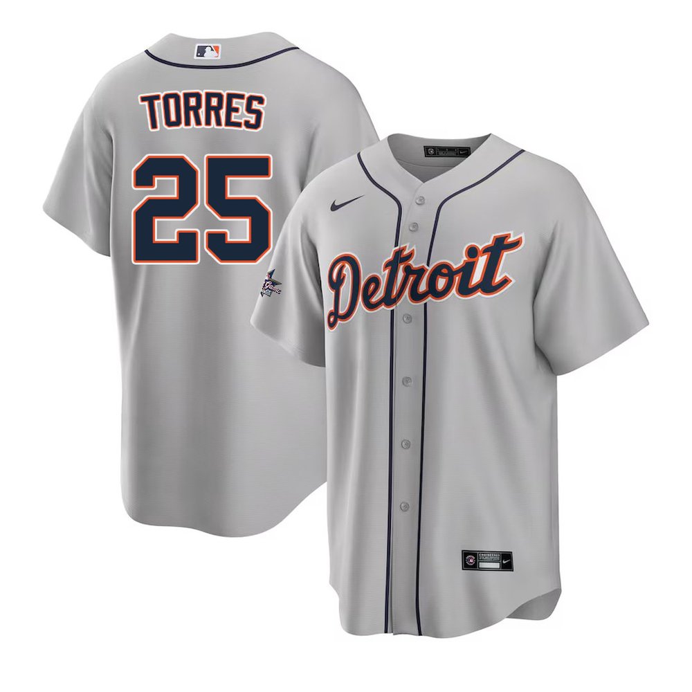 Men’s Detroit Tigers #25 Gleyber Torres Grey 2025 MLB All-Star Game Road Replica Player Jersey
