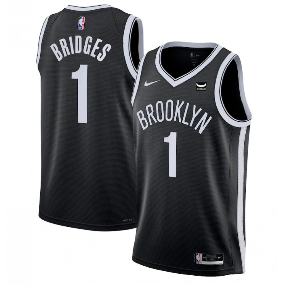 Men’s Brooklyn Nets #1 Mikal Bridges Black Stitched Basketball Jersey