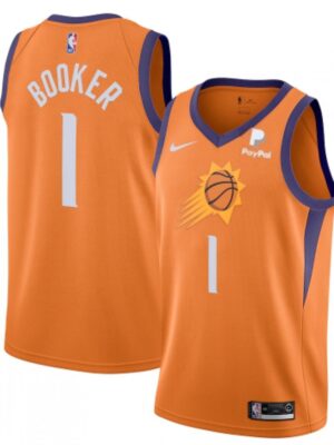 Men's Phoenix Suns #1 Devin Booker Orange Statement Edition Stitched Jersey