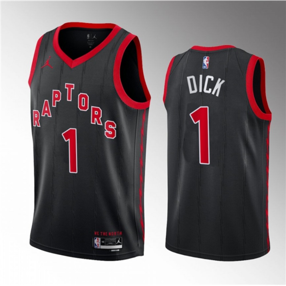 Men’s Toronto Raptors #1 Gradey Dick Black 2023 Draft Statement Edition Stitched Basketball Jersey