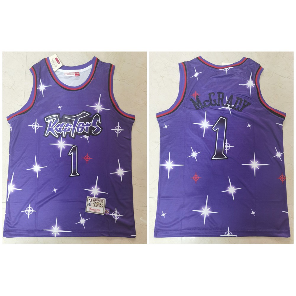 Men’s Toronto Raptors #1 Tracy Mcgrady Purple Swingman Gold Classic Airbrush Stitched Jersey