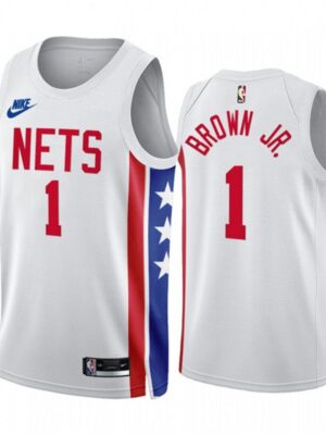Men's Brooklyn Nets #1 Bruce Brown JR. 2022/23 White Classic Edition Stitched Basketball Jersey