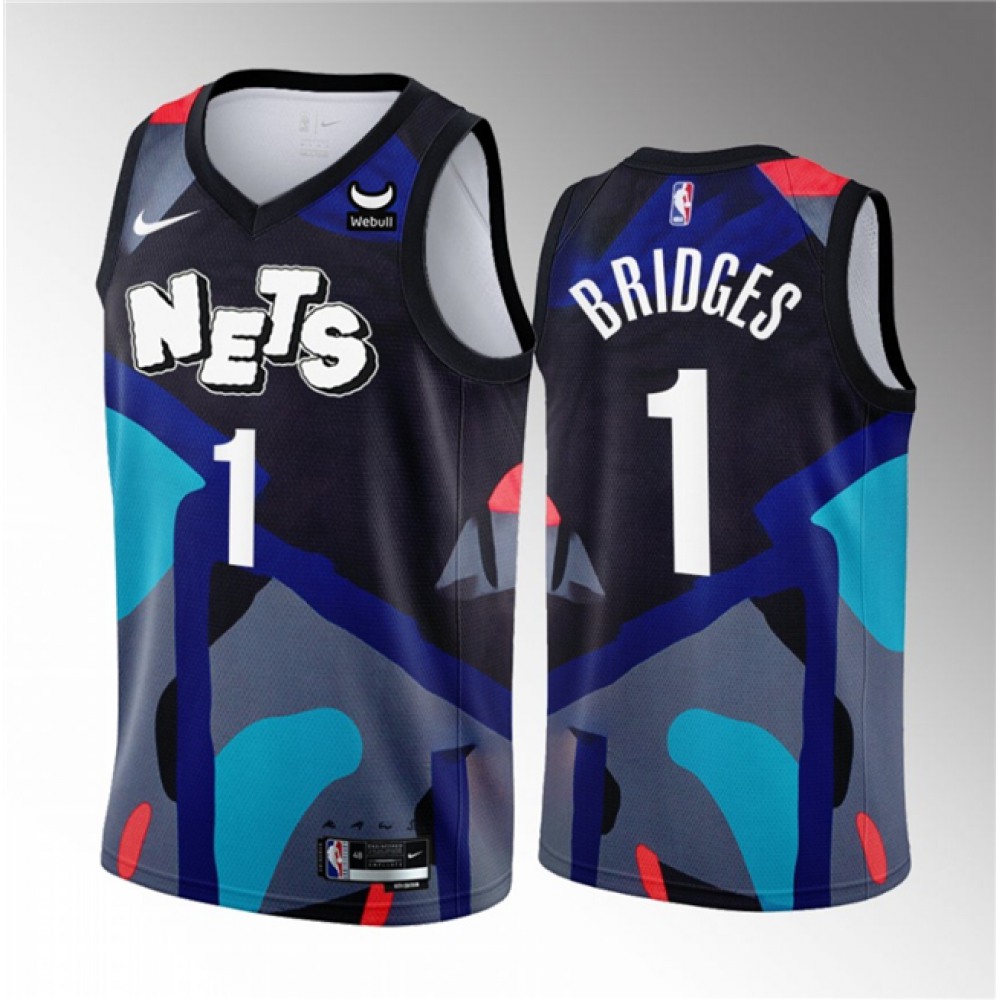 Men’s Brooklyn Nets #1 Mikal Bridges Black 2023/24 City Edition Stitched Basketball Jersey
