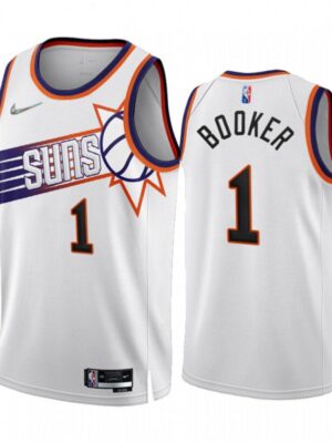 Men's Phoenix Suns #1 Devin Booker 2022/23 White 75th Anniversary Association Edition Stitched Jersey