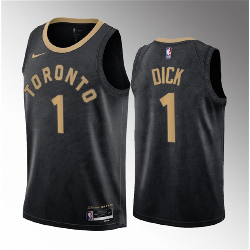 Men’s Toronto Raptors #1 Gradey Dick Black 2023 Draft City Edition Stitched Basketball Jersey