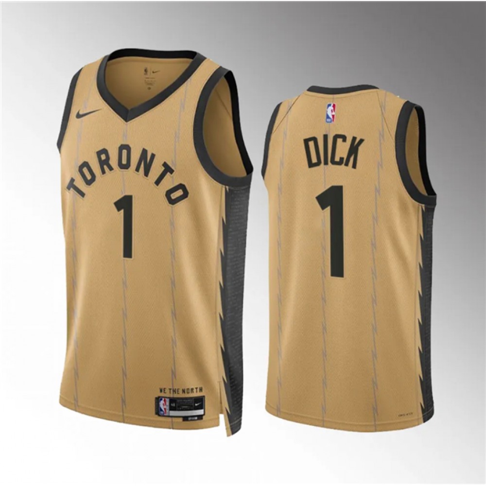 Men’s Toronto Raptors #1 Gradey Dick Gold 2023/24 City Edition Stitched Basketball Jersey