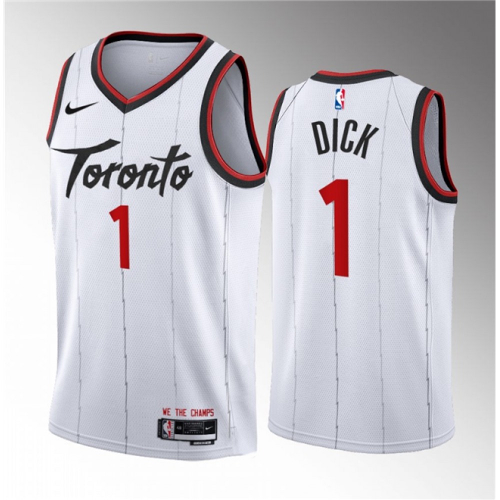 Men’s Toronto Raptors #1 Gradey Dick White 2023/24 Association Edition Stitched Basketball Jersey