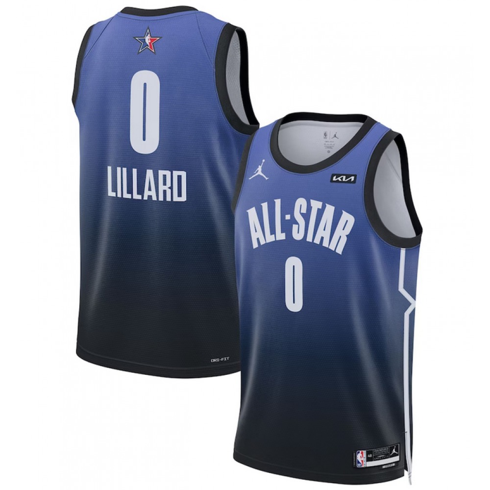 Men’s 2023 All-Star #0 Damian Lillard Blue Game Swingman Stitched Basketball Jersey