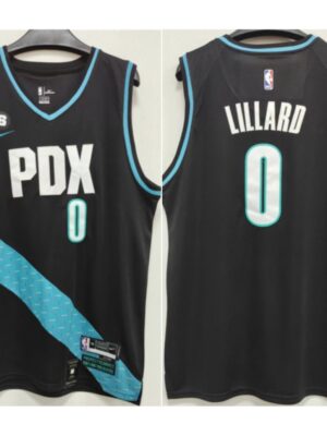 Men's Portland Trail Blazers #0 Damian Lillard 2022-23 Black With No.6 Patch City Edition Stitched Basketball Jersey